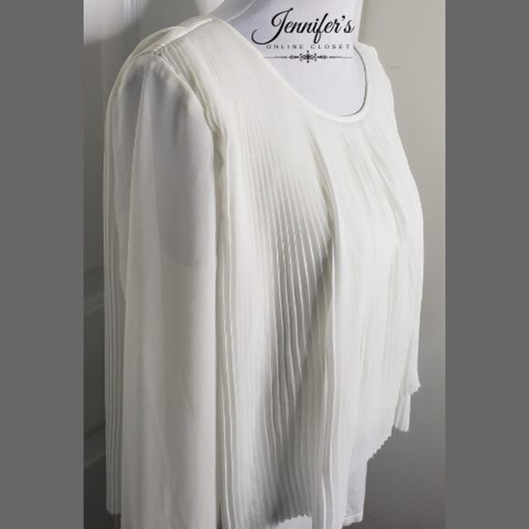 Chelsea & Theodore White Pleated Chiffon & Knit Long Sleeve Blouse Size M - Picture 3 of 10